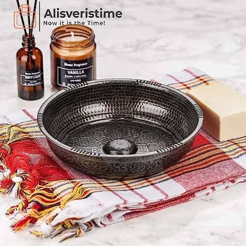 Alisveristime Turkish Hammam Bowl Black 20 cm (7.87 in) | Authentic Zamac with Turkish Motifs thumbnail 2