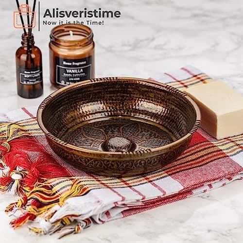 Alisveristime Turkish Hammam Bowl 20 cm (7.87 in) Antique Green | Authentic Zamac Bath Accessory thumbnail 2