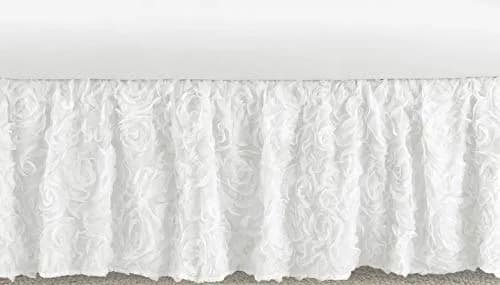 Sweet Jojo Designs White Floral Rose Crib Bed Skirt 38cm (15in) Drop | Elegant Princess Boho Shabby Chic Nursery Decor thumbnail 1
