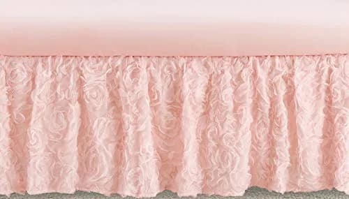 Sweet Jojo Designs Pink Floral Rose Crib Bed Skirt Dust Ruffle 38cm (15in) Drop | Shabby Chic Baby Nursery Decor thumbnail 1