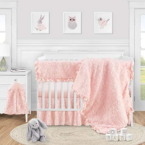 Sweet Jojo Designs Pink Floral Rose Crib Bed Skirt Dust Ruffle 38cm (15in) Drop | Shabby Chic Baby Nursery Decor thumbnail 2