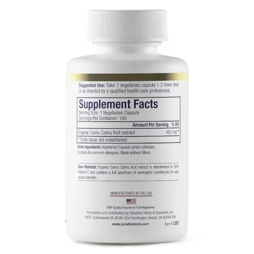 Paradise Herbs & Essentials Organic Camu Camu Extract 400 mg 180 Caps | Supports Immune & Antioxidant Health thumbnail 2