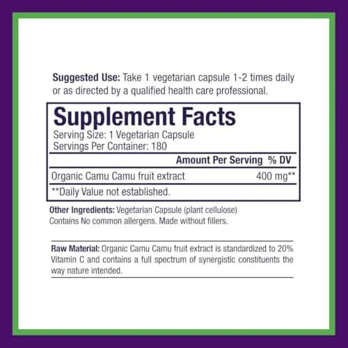 Paradise Herbs & Essentials Organic Camu Camu Extract 400 mg 180 Caps | Supports Immune & Antioxidant Health thumbnail 4