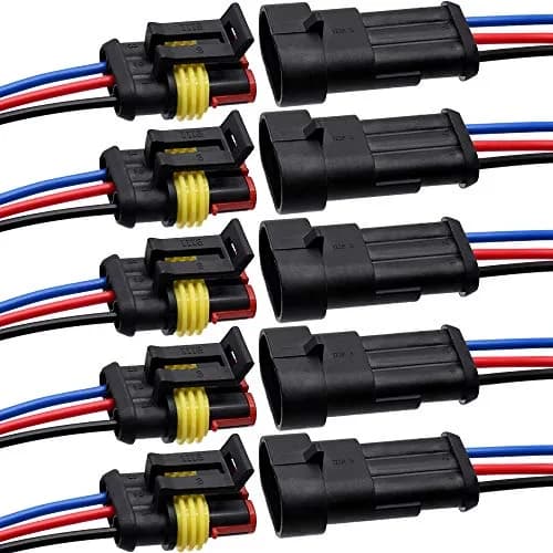 G 3 Pin Waterproof Connector 16AWG Electrical Male Female Wire Plugs (5 Sets, Black) | IP67 Rated for Automotive & Marine Wiring thumbnail 1