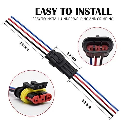G 3 Pin Waterproof Connector 16AWG Electrical Male Female Wire Plugs (5 Sets, Black) | IP67 Rated for Automotive & Marine Wiring thumbnail 6