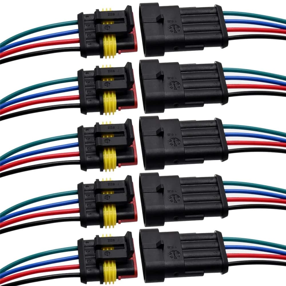 G 1 Pin Connector 16AWG Waterproof Connectors Male Female Wire Plugs (10 Sets) — 4 PIN