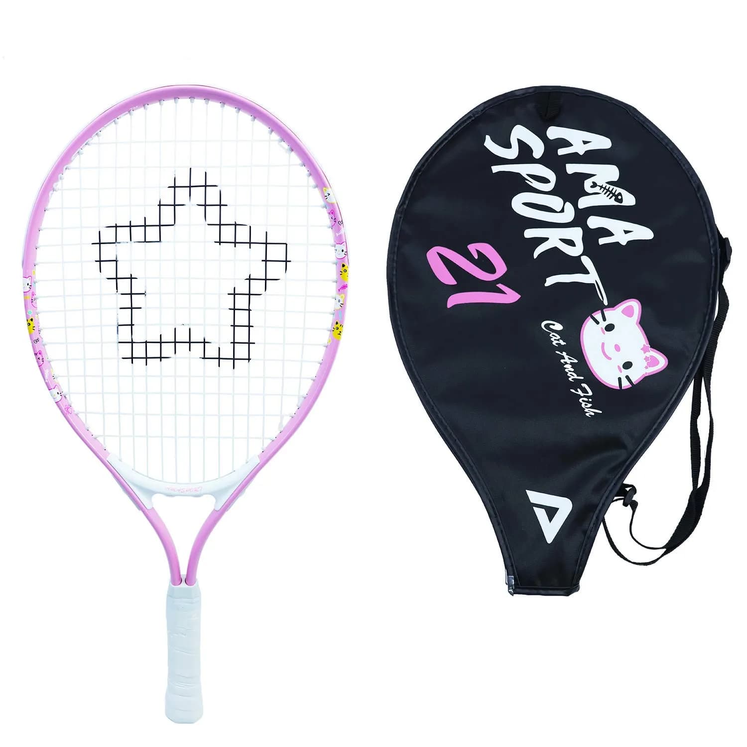 AMA SPORT 19 inch Kids Tennis Racket | Aluminum Frame, 80 sq in Head Size, 4 inch Grip — Pink / 21 inch