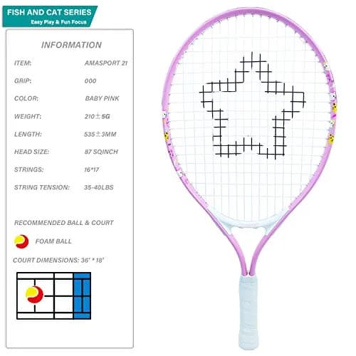 AMA SPORT Kids Tennis Racket 21 inch Pink | ITF Play+Stay Junior Starter Kit with Bag thumbnail 2