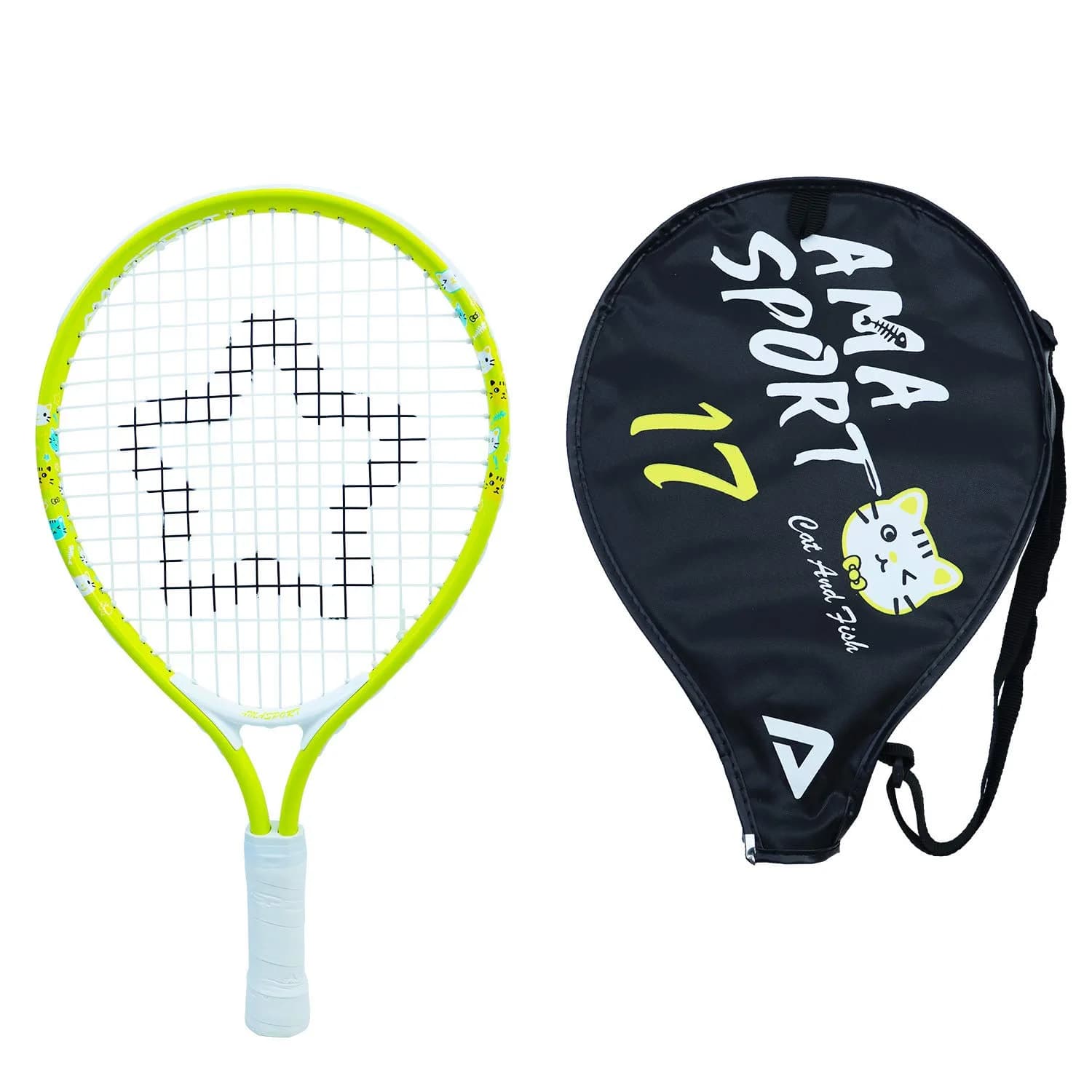 AMA SPORT 19 inch Kids Tennis Racket | Aluminum Frame, 80 sq in Head Size, 4 inch Grip — Lime / 17"