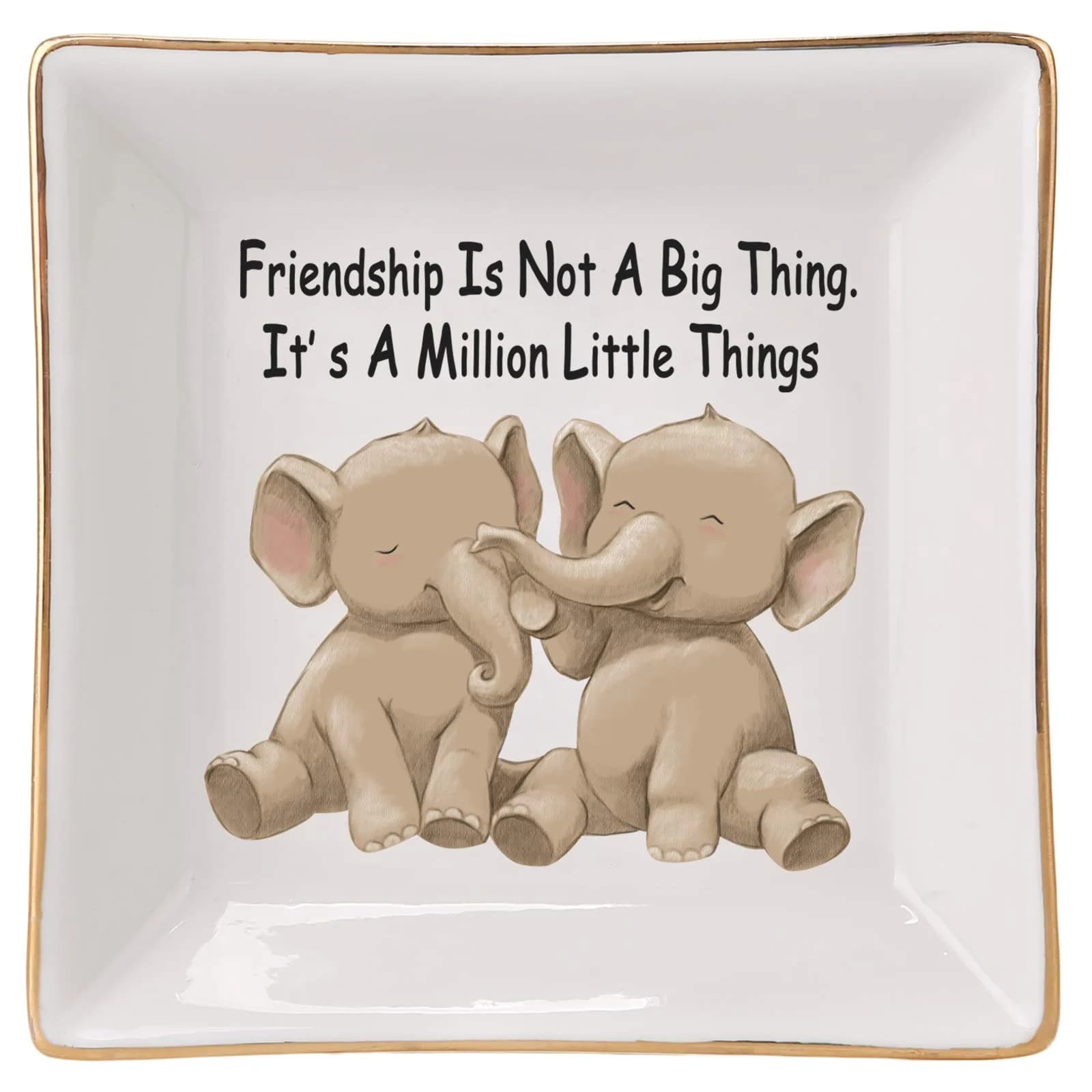 HOME SMILE Elephant Ring Dish Holder Trinket Tray with Glazed Finish | Friendship Gift for Women — Dark Brown