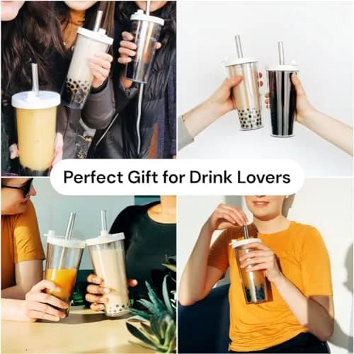 Dodoko Reusable Boba Cup and Straw Tumbler 481.94 g (17 oz) | Double Wall Insulated for Cold Drinks thumbnail 7