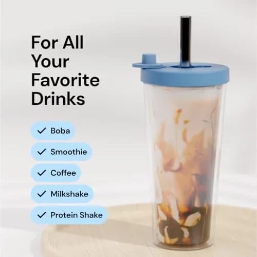 Dodoko Reusable Boba Tumbler 500ml (17 oz) | Insulated Cold Drink Cup with Wide Lid & Telescopic Straw thumbnail 5