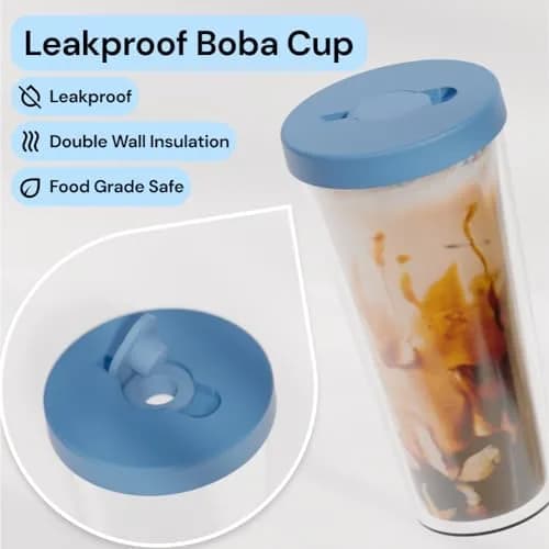 Dodoko Reusable Boba Tumbler 500ml (17 oz) | Insulated Cold Drink Cup with Wide Lid & Telescopic Straw thumbnail 2