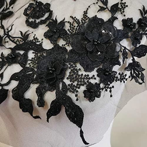 FEEPOP Black 3D Embroidered Flower Lace Applique Patch 35cm x 28cm for Wedding Dresses - view 2