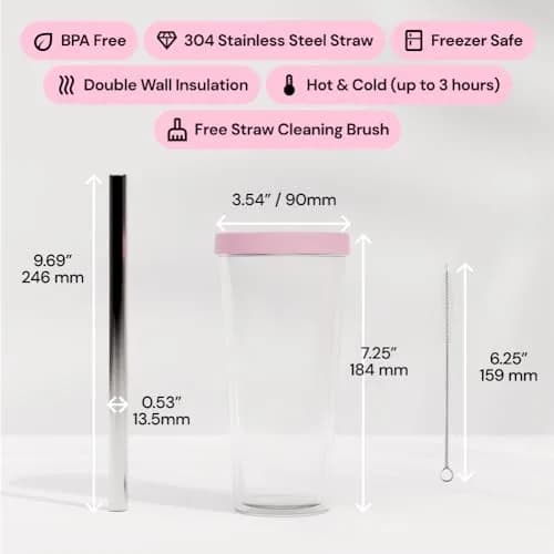 Dodoko Reusable Boba Cup and Straw 17 oz Bubble Pink | Insulated, Leakproof & Eco-Friendly (120 chars) thumbnail 4