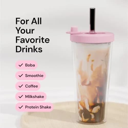 Dodoko Reusable Boba Cup and Straw 17 oz Bubble Pink | Insulated, Leakproof & Eco-Friendly (120 chars) thumbnail 6