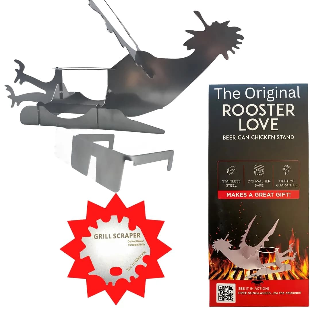 Tom's RiDICulous Things Rooster Love Beer Can Chicken Stand - Stainless Steel Funny BBQ Roaster Rack | 4-Inch Width - main product image