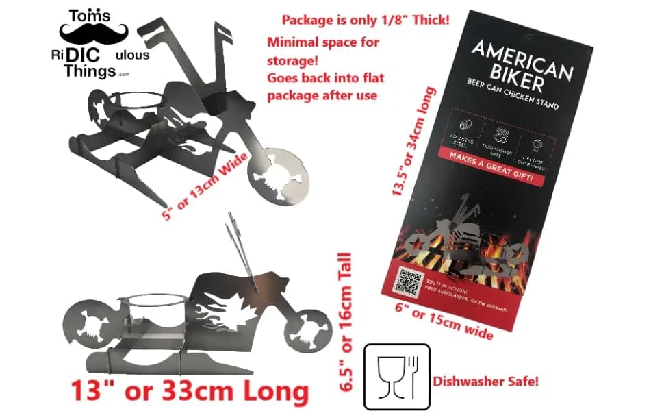 Tom's RiDICulous Things Rooster Love Beer Can Chicken Stand - Stainless Steel Funny BBQ Roaster Rack | 4-Inch Width thumbnail 4