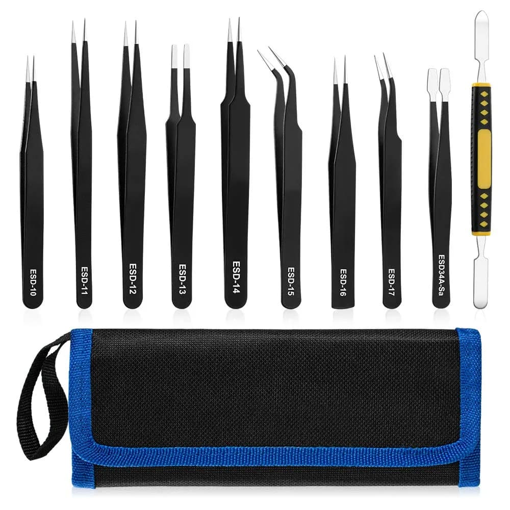 UUBAAR Precision Tweezers Set, ESD Stainless Steel for Electronics Repair | Anti-static, Non-magnetic, 10-piece