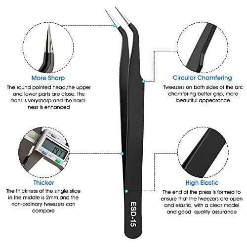 UUBAAR Precision Tweezers Set, ESD Stainless Steel for Electronics Repair | Anti-static, Non-magnetic, 10-piece thumbnail 4