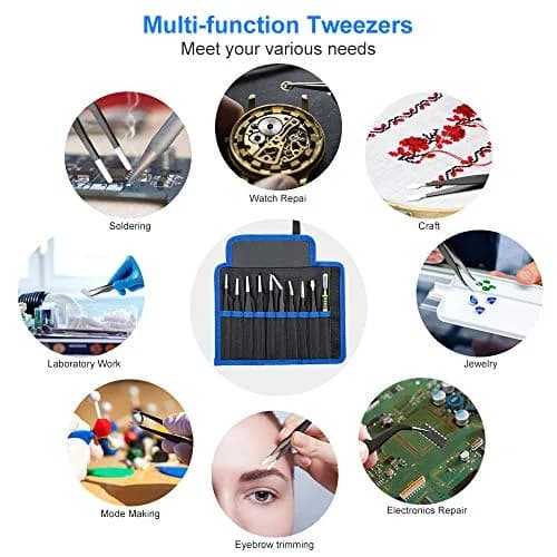 UUBAAR Precision Tweezers Set, ESD Stainless Steel for Electronics Repair | Anti-static, Non-magnetic, 10-piece thumbnail 5