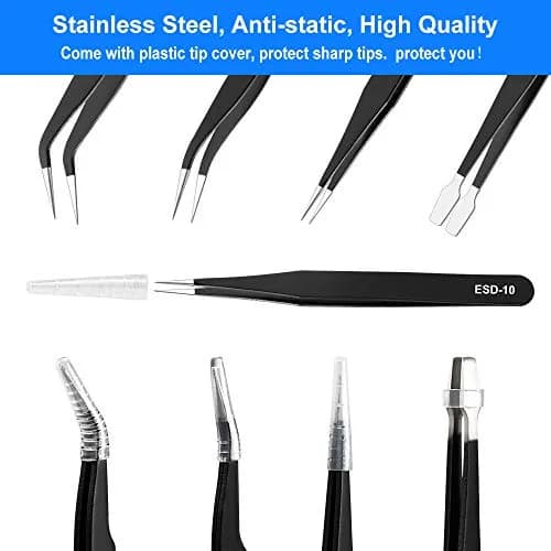 UUBAAR Precision Tweezers Set, ESD Stainless Steel for Electronics Repair | Anti-static, Non-magnetic, 10-piece thumbnail 6