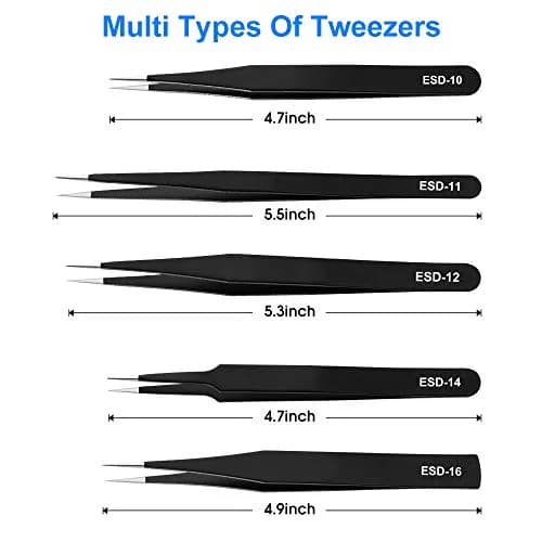 UUBAAR Precision Tweezers Set, ESD Stainless Steel for Electronics Repair | Anti-static, Non-magnetic, 10-piece thumbnail 2