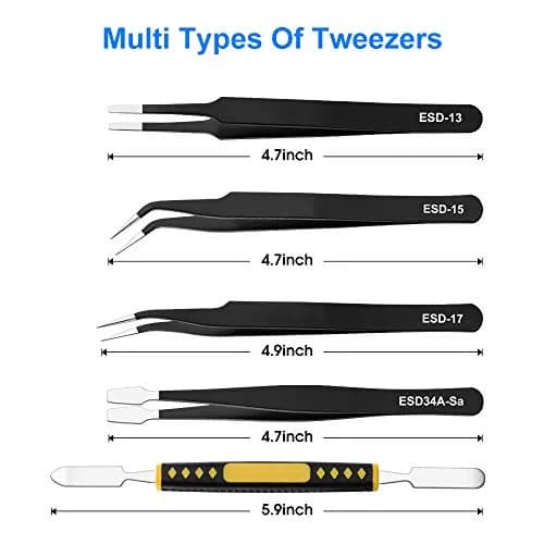 UUBAAR Precision Tweezers Set, ESD Stainless Steel for Electronics Repair | Anti-static, Non-magnetic, 10-piece thumbnail 3
