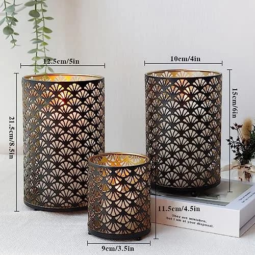JHY DESIGN Set of 3 Metal Candle Holders Bronze Hurricane Pillar Candlestick Vintage Table Decor thumbnail 4