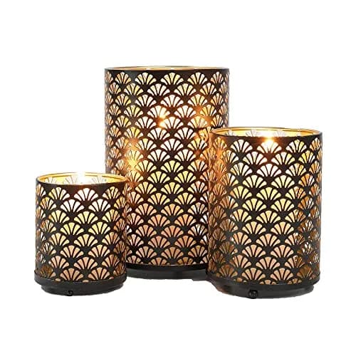 JHY DESIGN Set of 3 Metal Candle Holders Bronze Hurricane Pillar Candlestick Vintage Table Decor thumbnail 2
