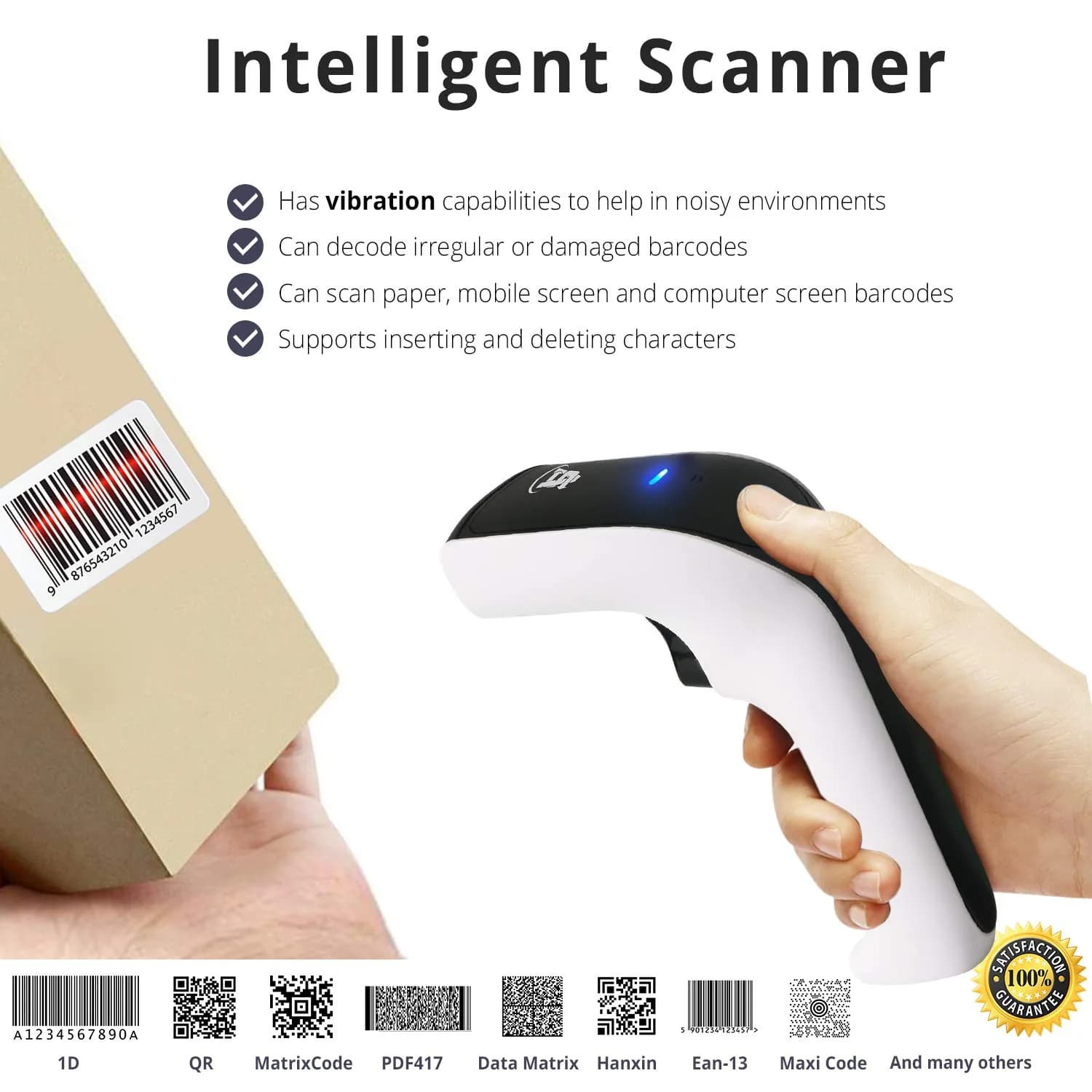 ScanAvenger Wireless Bluetooth USB Barcode Scanner with Stand: 1D & 2D QR Reader, Rechargeable Battery, Vibration Alert | 14.0 cm x 11.0 cm x 16.5 cm - view 6