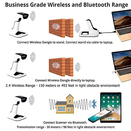 ScanAvenger Wireless Bluetooth USB Barcode Scanner with Stand: 1D & 2D QR Reader, Rechargeable Battery, Vibration Alert | 14.0 cm x 11.0 cm x 16.5 cm thumbnail 7