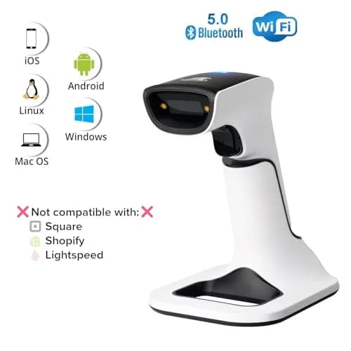 ScanAvenger Wireless Bluetooth USB Barcode Scanner with Stand: 1D & 2D QR Reader, Rechargeable Battery, Vibration Alert | 14.0 cm x 11.0 cm x 16.5 cm thumbnail 2