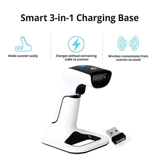 ScanAvenger Wireless Bluetooth USB Barcode Scanner with Stand: 1D & 2D QR Reader, Rechargeable Battery, Vibration Alert | 14.0 cm x 11.0 cm x 16.5 cm thumbnail 3