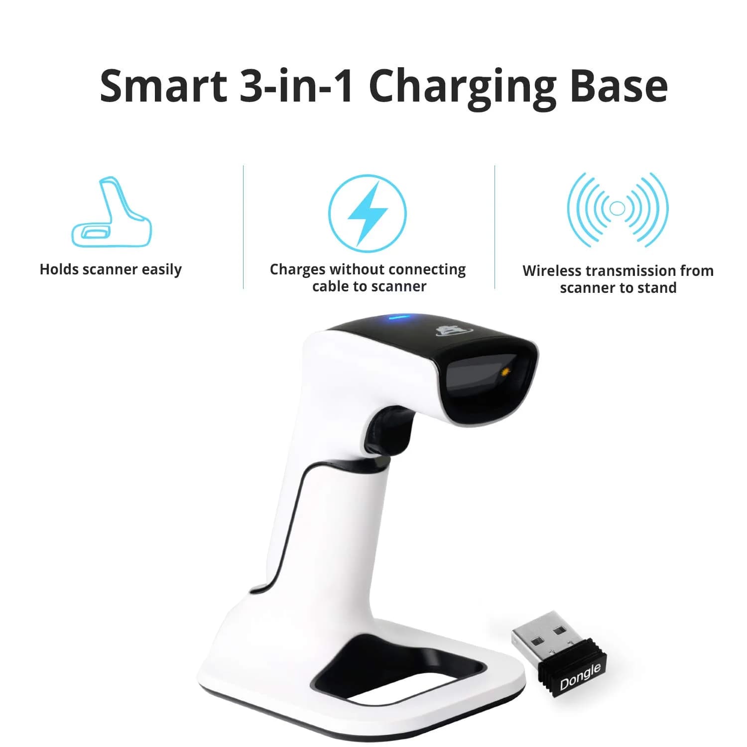 ScanAvenger Wireless Bluetooth USB Barcode Scanner with Stand: 1D & 2D QR Reader, Rechargeable Battery, Vibration Alert | 14.0 cm x 11.0 cm x 16.5 cm - view 3
