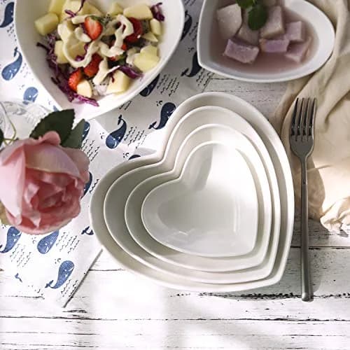 Keponbee 2 pcs Porcelain Big Heart Bowls 1000ml (33 OZ) | Romantic White Ceramic Serving Dishes thumbnail 7