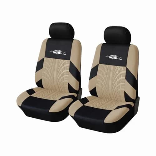 AUTOYOUTH Beige Seat Covers Front Seats Only, 3D Tyre Embossed Breathable Bucket Covers, Airbag Compatible, Quick Setup Universal Fit for Sedan, SUV, Truck, Van thumbnail 1