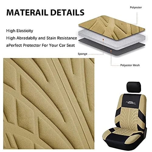 AUTOYOUTH Beige Seat Covers Front Seats Only, 3D Tyre Embossed Breathable Bucket Covers, Airbag Compatible, Quick Setup Universal Fit for Sedan, SUV, Truck, Van thumbnail 5