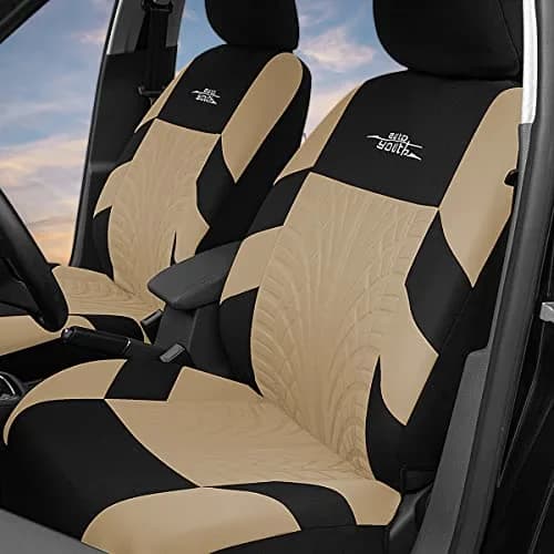AUTOYOUTH Beige Seat Covers Front Seats Only, 3D Tyre Embossed Breathable Bucket Covers, Airbag Compatible, Quick Setup Universal Fit for Sedan, SUV, Truck, Van thumbnail 2
