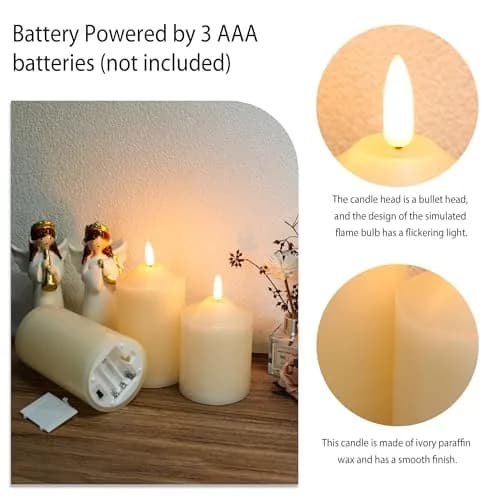 JHY DESIGN 3D Flameless Candles Set 4/5/6 inch High | Real Wax Battery Candles with Remote Timer thumbnail 3