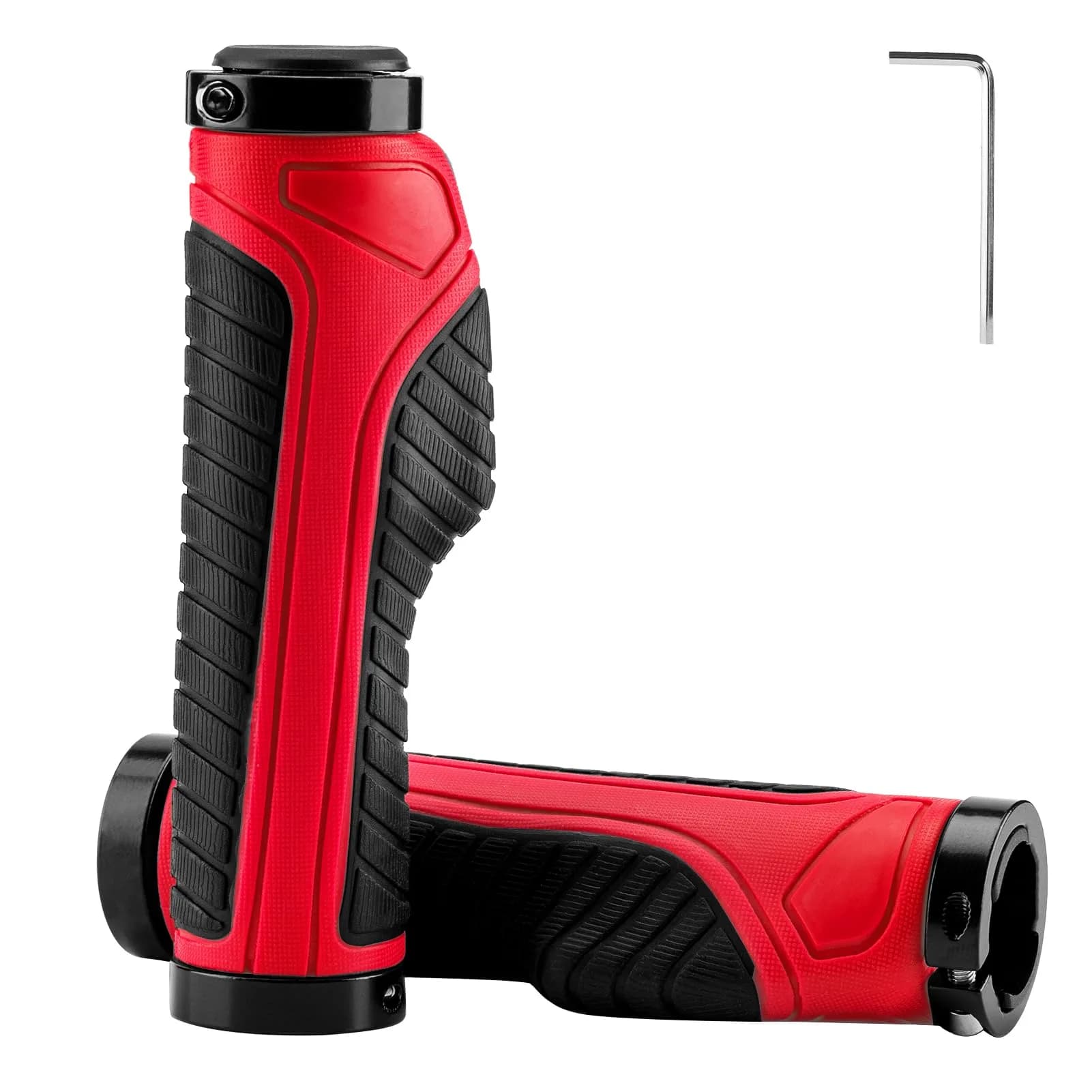 ROCKBROS Handlebar Grips Double Aluminum Clamp Lock Anti-Slip Red | Ergonomic MTB & BMX Grip