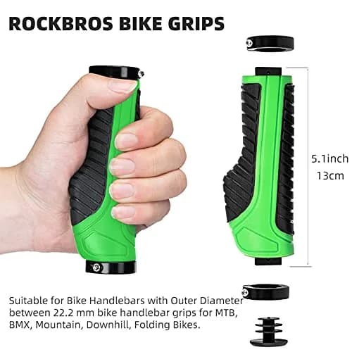 ROCKBROS Handlebar Grips Aluminum Lock-on Anti-Slip Green | Ergonomic MTB & BMX thumbnail 8