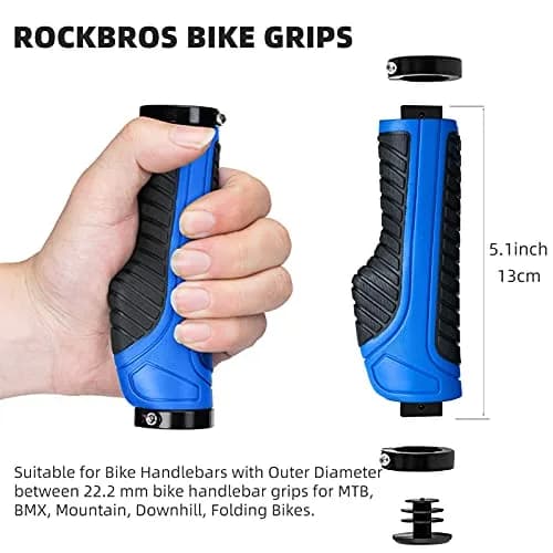 ROCKBROS Handlebar Grips Aluminum Lock-on Anti-Slip Blue | Ergonomic MTB & BMX thumbnail 8