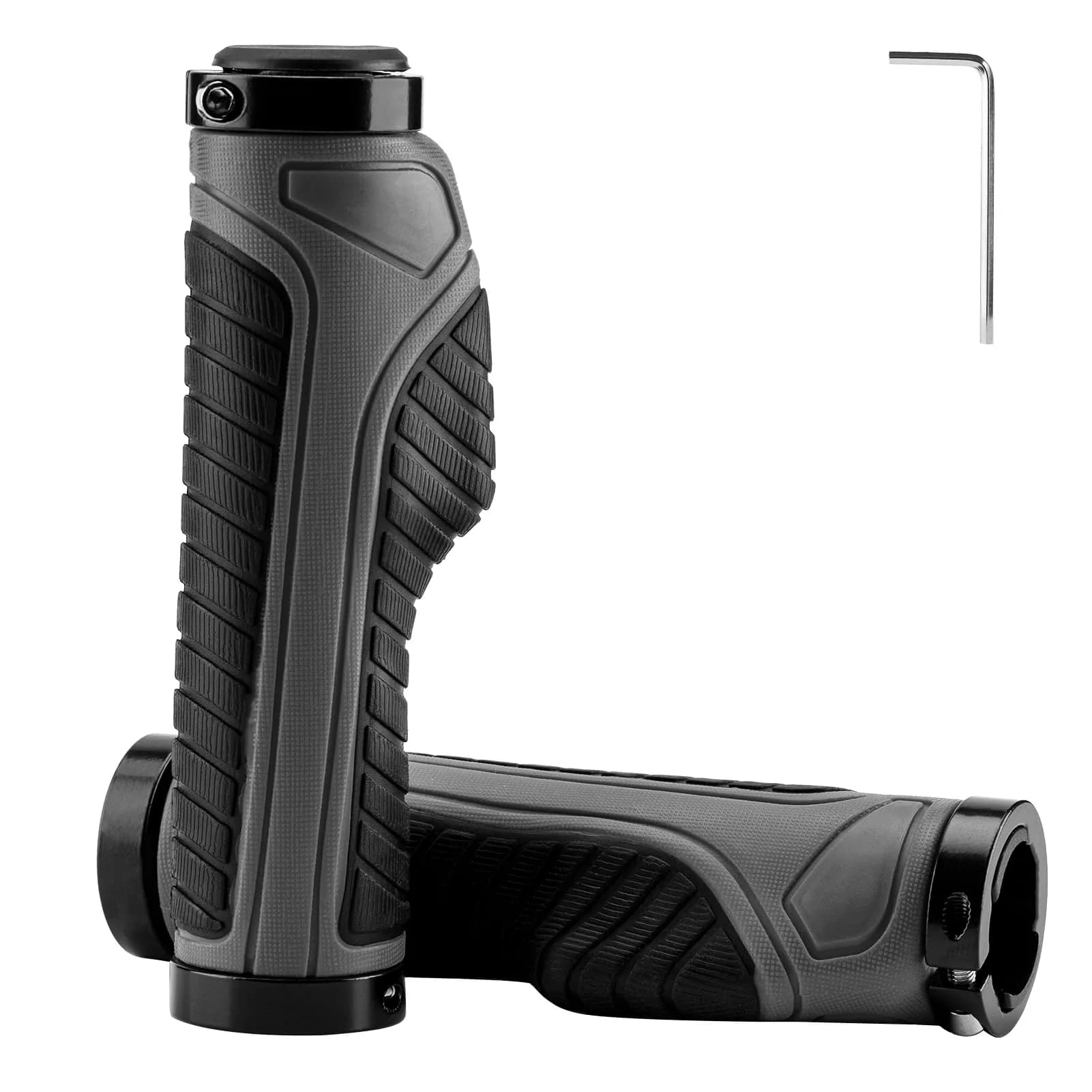 ROCKBROS Handlebar Grips Aluminum Lock-on Anti-Slip Blue | Ergonomic MTB & BMX — Black Grey