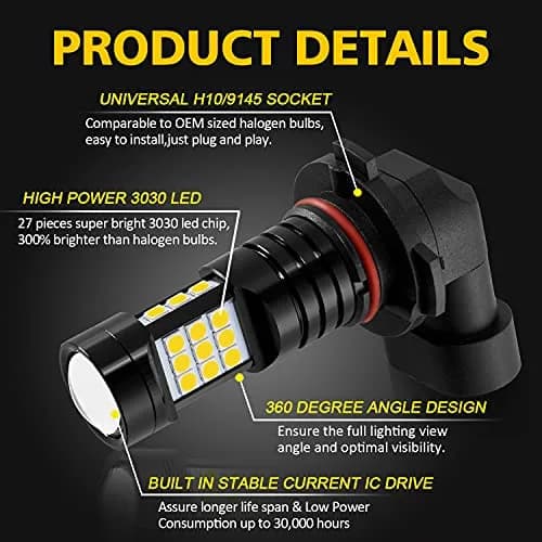 AUXLIGHT H10 LED Fog Light DRL Bulbs 2400 Lumens Golden Yellow | Extremely Bright Fog Light Replacement thumbnail 4