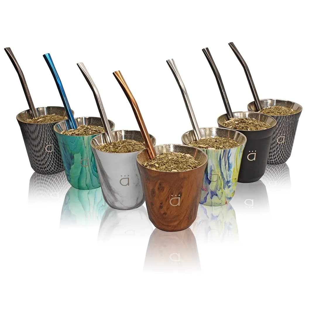 Kalmateh Petite Yerba Mate Gourd 150ml (5oz) with Bombilla Straw & Cleaning Brush | Insulated Stainless Steel for Hot or Cold Drinks — Wood