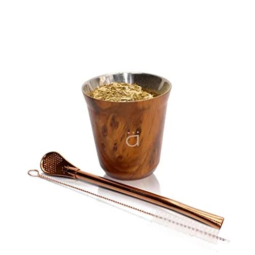 Kalmateh Petite Yerba Mate Gourd 150ml (5oz) with Bombilla Straw & Cleaning Brush | Insulated Stainless Steel for Hot or Cold Drinks thumbnail 3