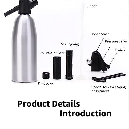 Raguso 1L Alloy Soda Syphon Bottle | Carbonated Seltzer Water Maker for Cocktails & Drinks (Silver) thumbnail 2