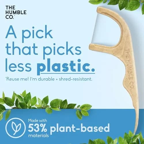 The Humble Co. Mint Dental Floss Picks Single Thread 200 Count | Plant-Based Materials, Shred-Resistant Thread thumbnail 4