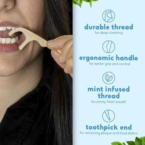The Humble Co. Mint Dental Floss Picks Single Thread 200 Count | Plant-Based Materials, Shred-Resistant Thread thumbnail 3